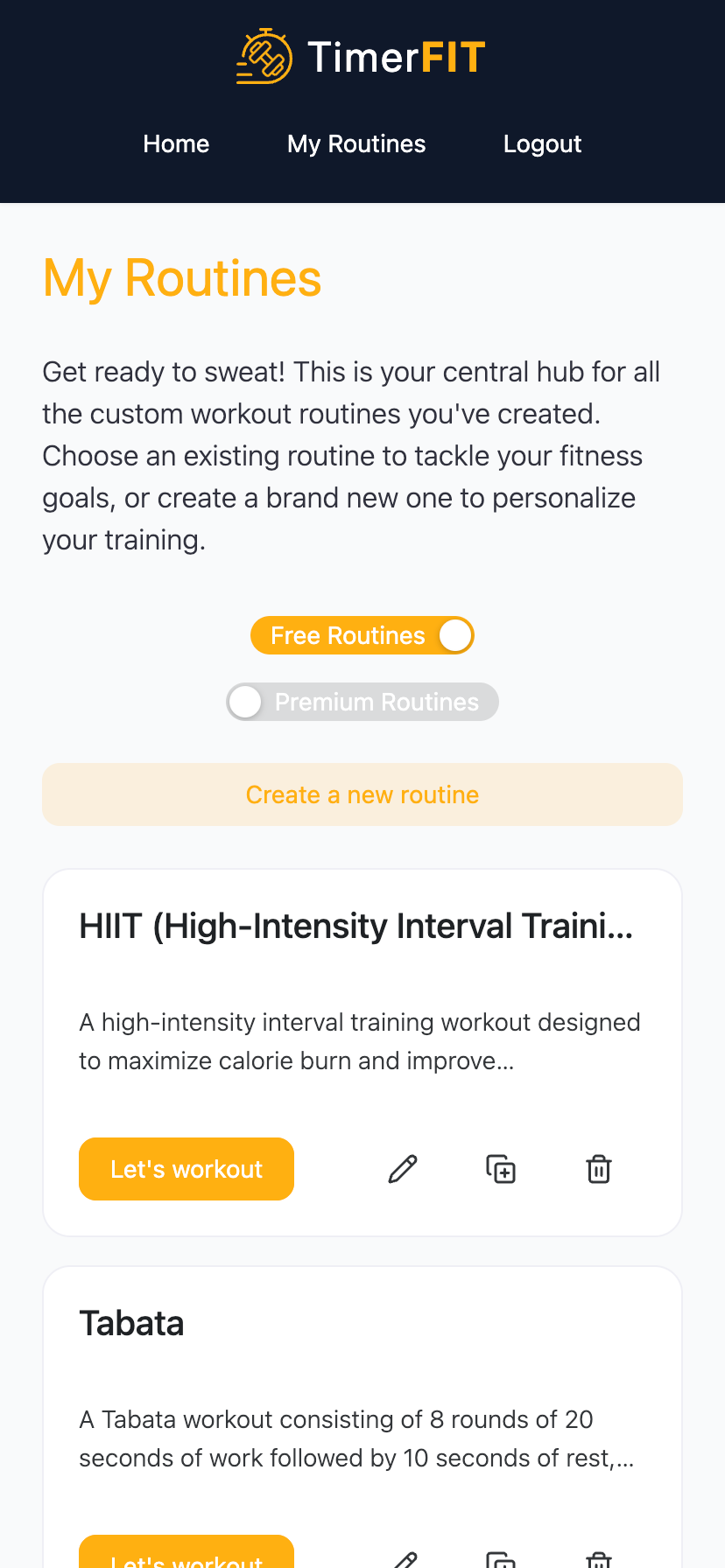 Create your own routines on TimerFIT